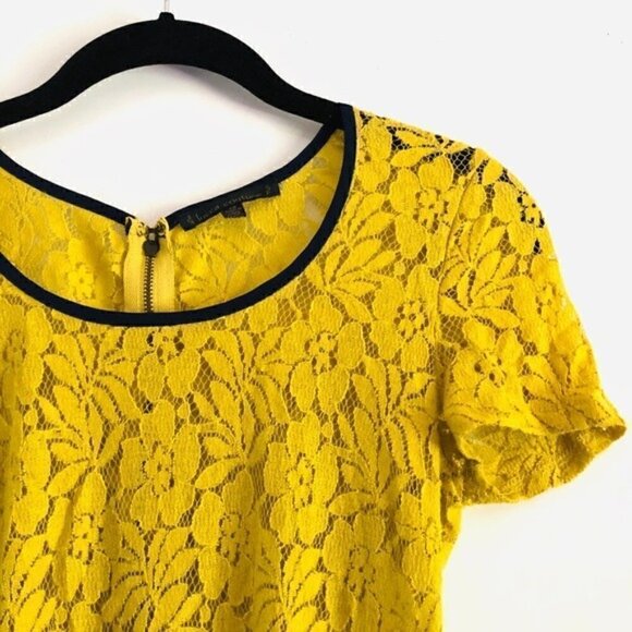Lucca Couture Top XS Floral Lace Sheer Yellow Ochre - Picture 3 of 10
